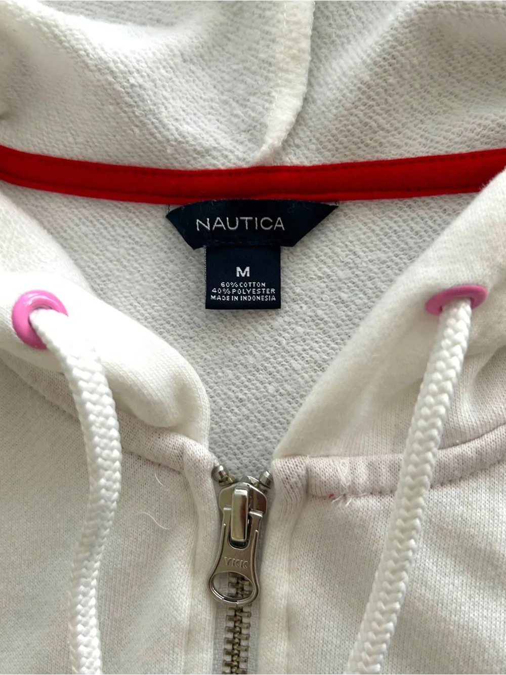 4/$20 Nautica Colorblock Full Zip Hooded Sweatshirt White Red Navy Medium - Picture 3 of 5